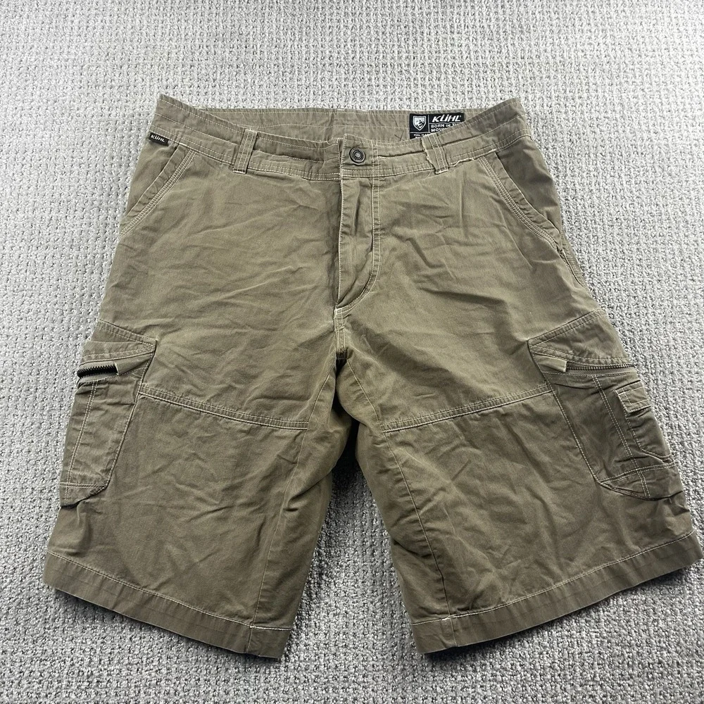Kuhl Men's Vintage Patina Dye Hiking Shorts Zip Cargo Pockets Size 34 Olive